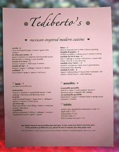 Tediberto's menu