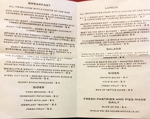 Bragg's Factory Diner menu